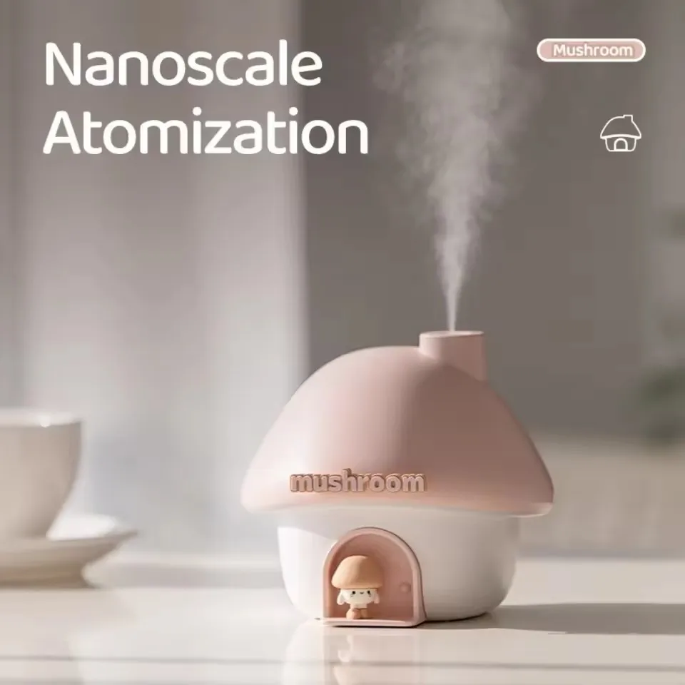 Cartoon Air Humidifier 300ml Mini Essential Oil Aroma Diffusers Colorful Lighting Cute Mushroom House Home Ultrasonic Humidifier 2