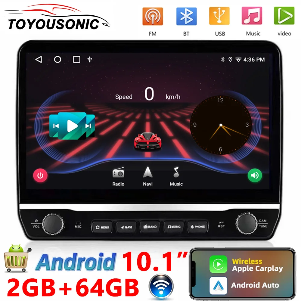 

Автомагнитола 2 din, 10,1 дюйма, 2 + 64 ГБ, с сенсорным экраном