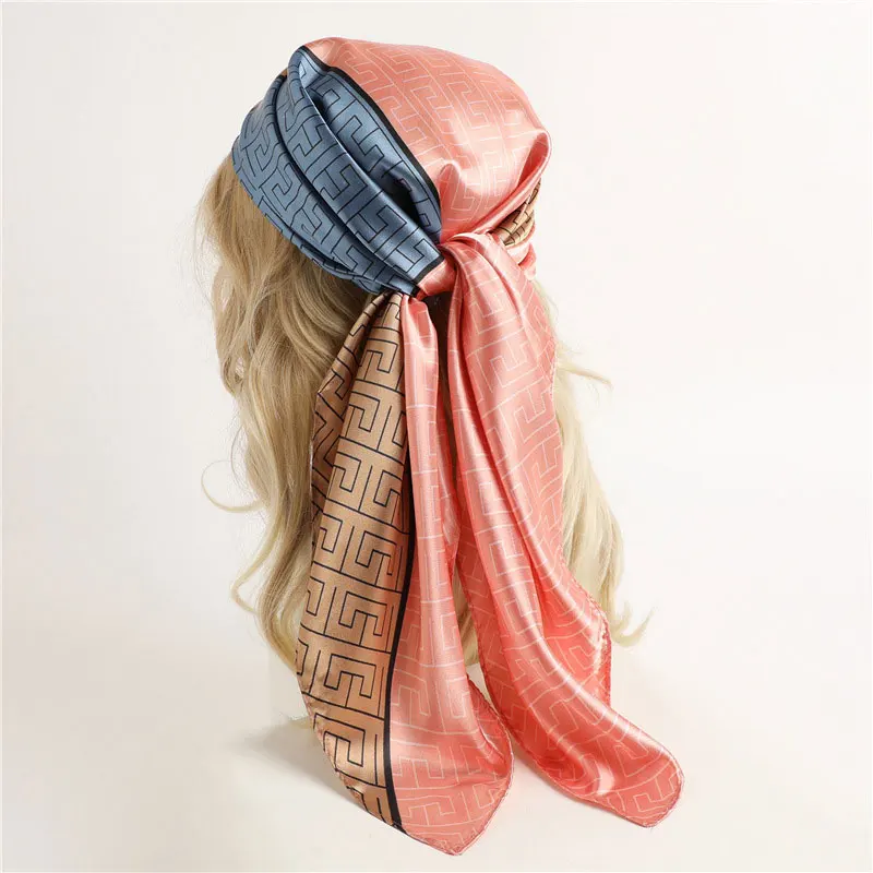 Silk scarf shawl wrap printed silk square hijab elegant Muslim woman headscarf