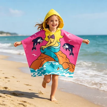 Baby Hooded Swim Towel, Shark Dinosaur Football Print, Absorbent Microfiber Poncho, Soft Beach Bathrobe for Toddler Boys Girls