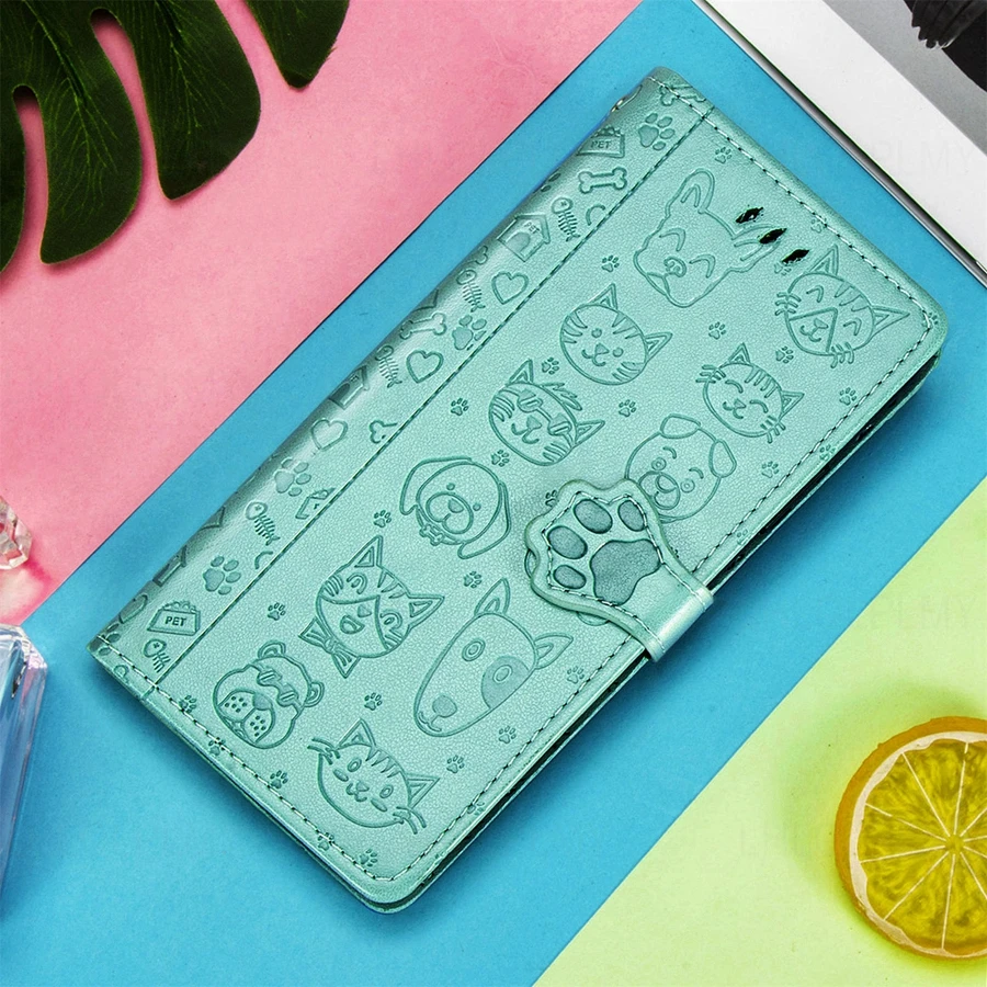Leather Wallet Flip Case with Cat Design