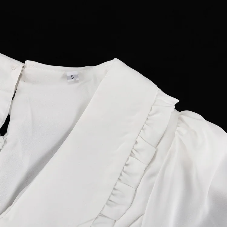 Ruffled White Elegant Long Dress Women's V-Neck Lace-Up Short Sleeve High Waist Patchwork Party Dress Ladies Maxi Dress