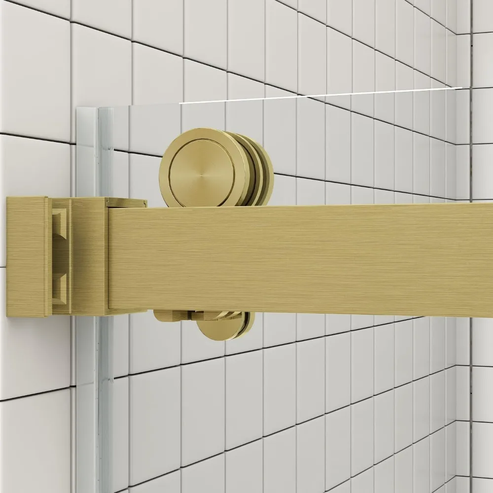 Frameless Shower Door, 56 1/8“-60” W X 76“ H, Aluminum, 5/16”8mm Clear Tempered Glass , with Handle, Double Sliding Shower Door 5