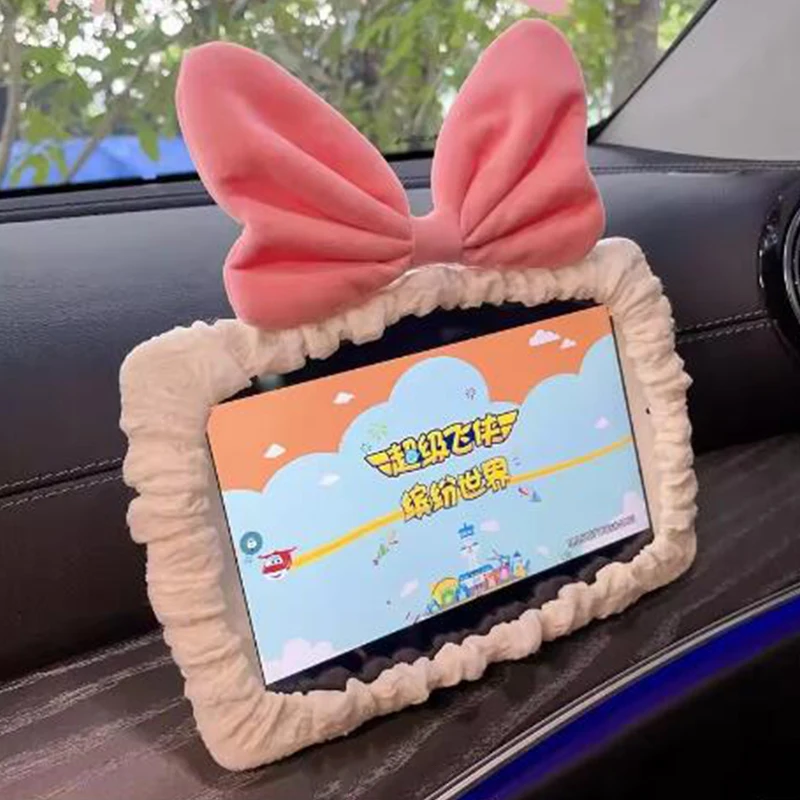 Universal Stretch Velvet Red Bow Car Mirror Cover Dashboard Screen Protector Soft Plush Auto Interior Rearview Mirror Case Decor