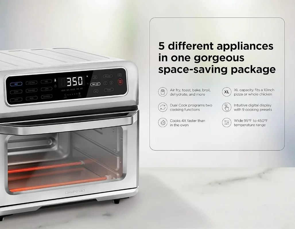 CHEFMAN Air Fryer Toaster Oven XL 20L, Healthy Cooking & User Friendly, Countertop Convection Bake & Broil, 9 Cooking Functions