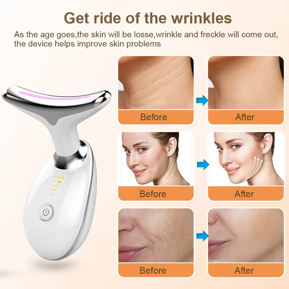 neck face massager face lifting roller Neck Face Lifting Massager EMS Skin Tighten Device 3 Color Light LED Photon Therapy Neck Wrinkle Remover ES-1081 Beauty Tools