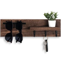 Wood Key Holder for Wall Decorative Entryway Shelf with Hooks Holds Keys Dog Leash Sunglasses Key Hanger with 3 Hooks Organizes 1