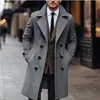Autumn Winter Men's Woolen Coats Business Casual Fashion Double Breasted Long Woolen Trench Male England Style Wool Blends Coat 1