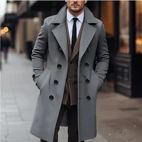Autumn Winter Men's Woolen Coats Business Casual Fashion Double Breasted Long Woolen Trench Male England Style Wool Blends Coat 1