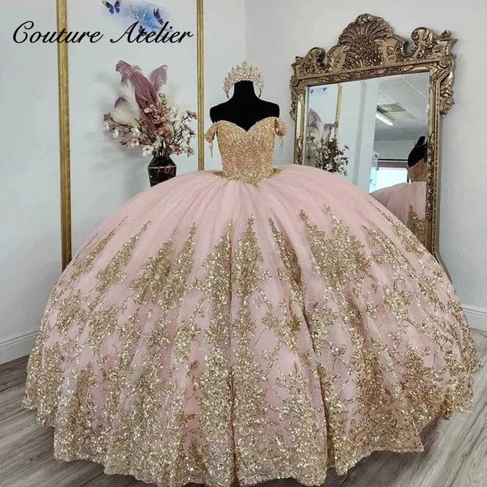 Sparkly Ball Gown MOLLYBRIDAL Sparkly Rose Gold Ball Gown Quinceaera Prom Dress With Lace, Sequins & Corset Back Blush Pink Evening Gown Sparkly Ball Gown MOLLYBRIDAL Sparkly Rose Gold Ball Gown Quinceaera Prom Dress With Lace, Sequins & Corset Back Blush Pink Evening Gown