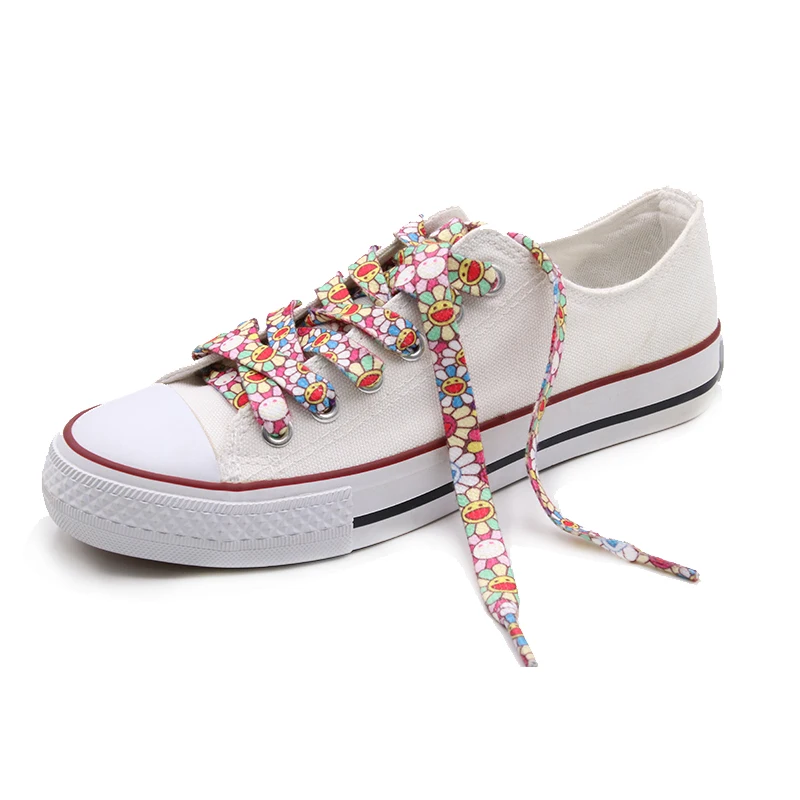 Coolstring 30Pairs/lot Sun Flowers Laces Heat Transfer Colorfule Tapes Classical Fashion Flat Ropes High Quality Cord Wholesale