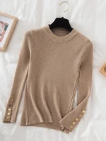 2023 women thick sweater pullovers khaki casual autumn winter button o-neck chic sweater female slim knit top soft jumper tops - Image 3