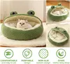 Pet Bed for Small Dogs Cats, Winter Warm Plush Round Puppy Bed Green Cartoon Frog Design Dog Nest Cat Basket 2
