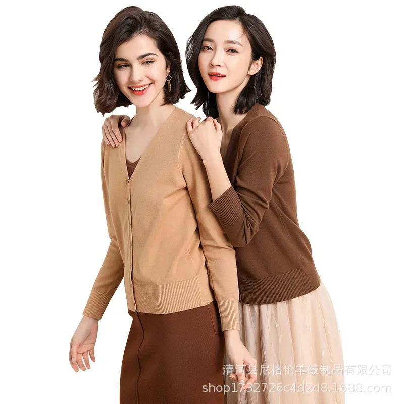 Cardigans Women 2025 Autumn Single Breasted V-neck Knitted Sweater Fashion Short Knitwear Solid Blue Green Pink Women's Jumpers - 5