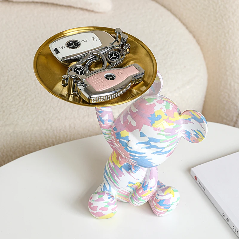 

Room Decor Colorful Bear Tray Statue Ornaments Nordic Crafts Sculpture Gifts Porch Desktop Decor Home Decoration Accessories