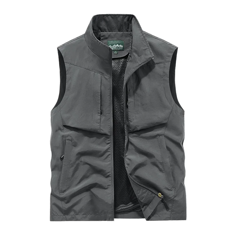 Summer Vest Men's Leather Multi-pocket Sleeveless Jacket Work Wear Mesh Camping Clothing Free Shipping Hunting Tactical Coat 8XL