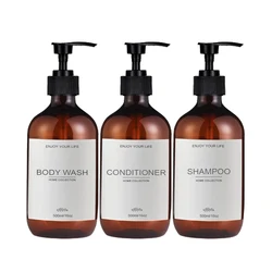 3-Pack 500ml Pump Dispenser Set for Shampoo, Conditioner & Body Wash (Brown)