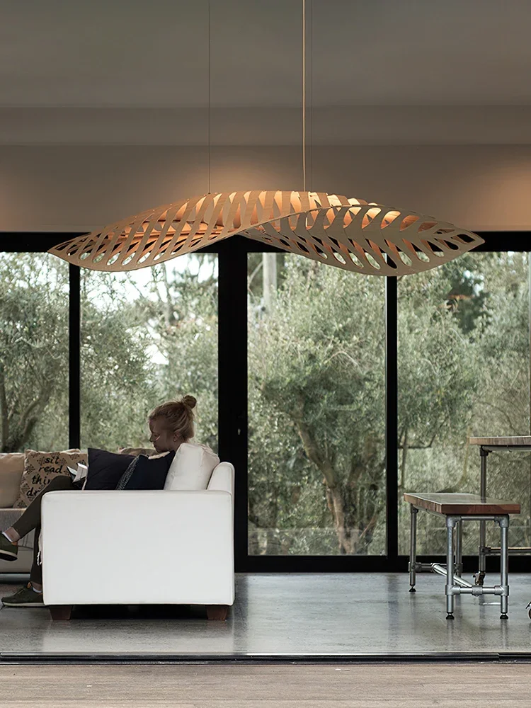 Nordic Wabi Sabi Fish Bone Wood Ceiling Pendant Light Home Deco Living Room Led Chandelier Bar Cafe Hanging Lamp Lustre Fixture led chandelier ceiling chandelier led pendant light