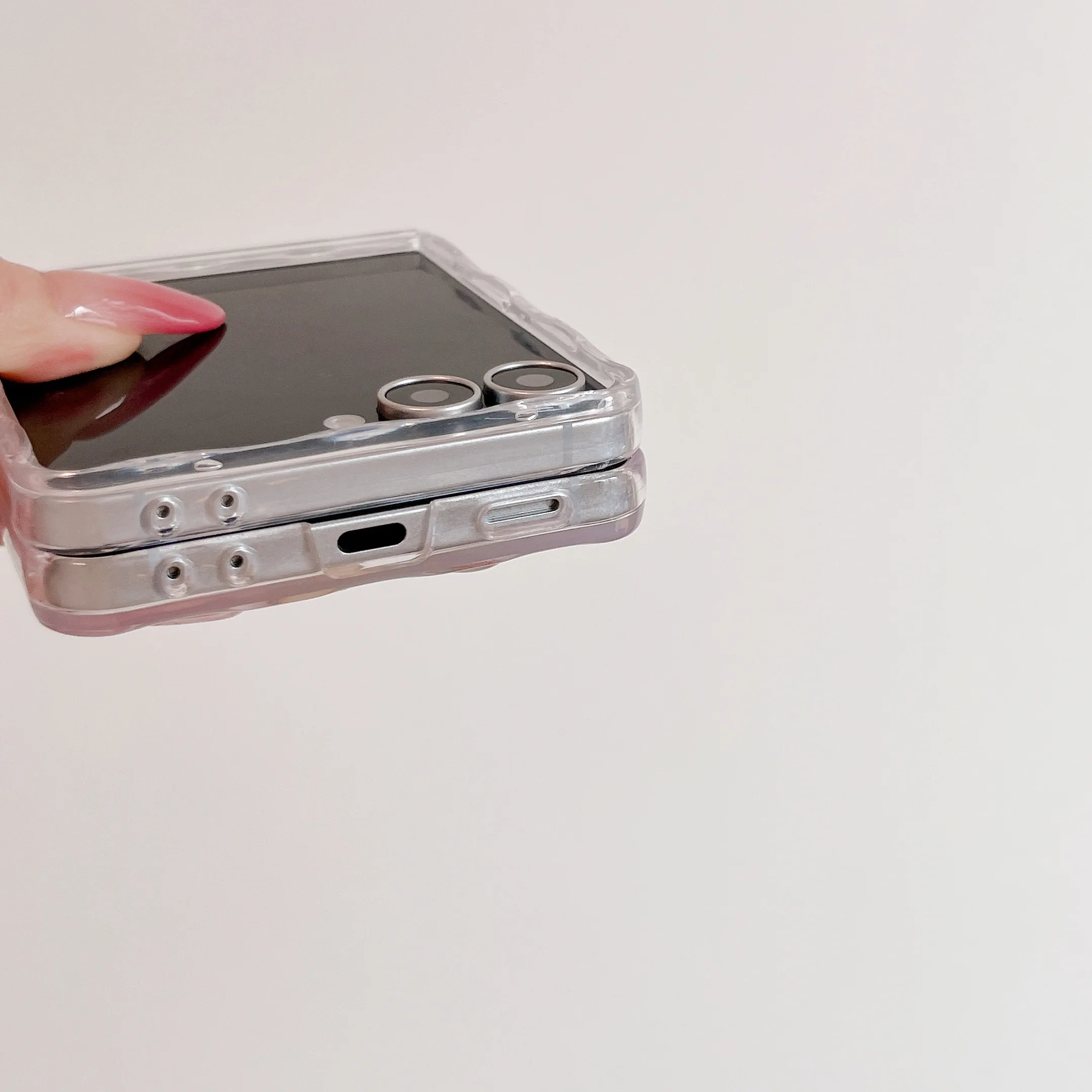 Magnetic Axis Fold Wave Edge 3D Button Transparent Shockproof Phone Case