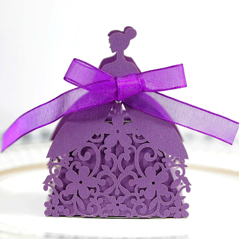 Laser Cut Pearl Paper Gift Boxes with Ribbon – Elegant Candy Chocolate Packaging for We... - SKU GBR17058 - UGI Packaging