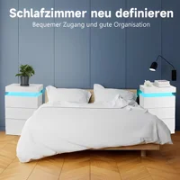 Белая прикроватная тумбочка с 3 ящиками, 4-сторонняя глянцевая прикроватная тумбочка, светодиодное освещение, приставной столик для спальни. — изображение 6