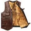 2024 Women Autumn Winter New Genuine Leather Vest Men Pocket Middle-aged Waistcoat Male Thick Fleece Sleeveless Coats D351 2