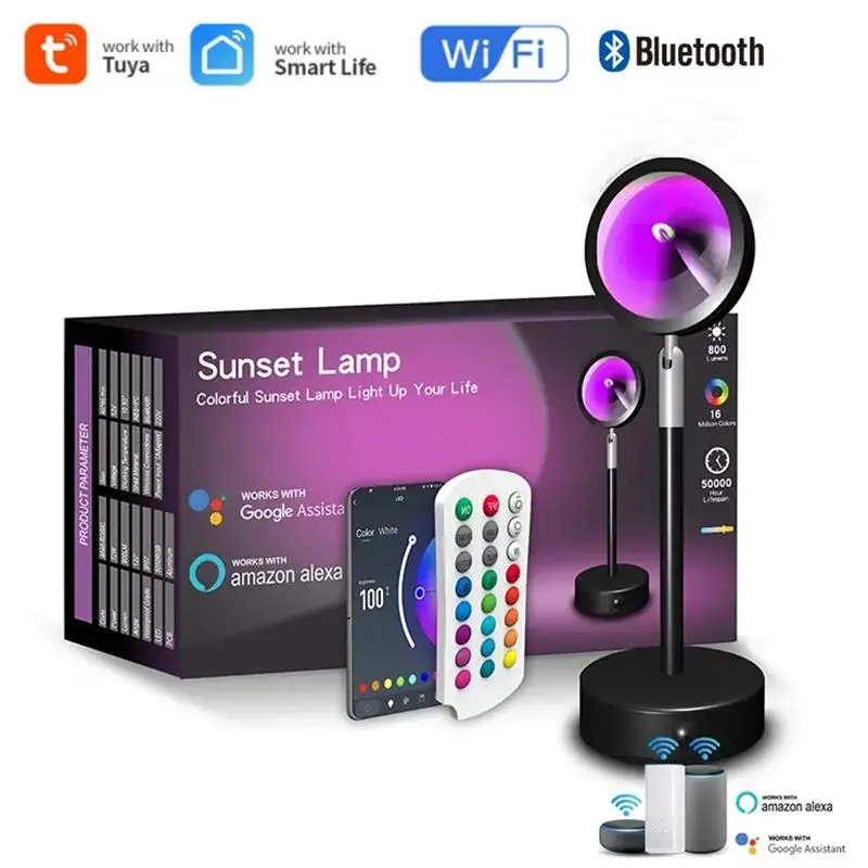 Tuya WIFI BT Sunset Lamp APP Remote Control RGB Landing Atmosphere Lamp Rainbow Projection Live Background Sunset