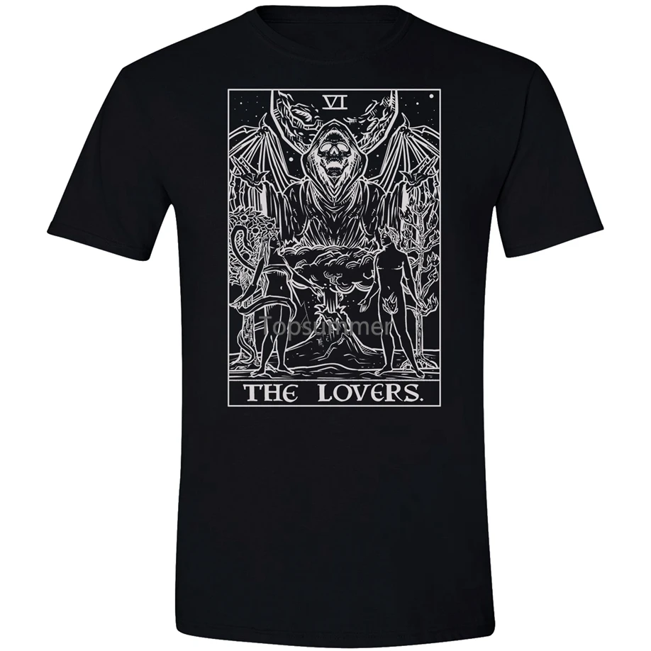 

Grim Reaper Gothic Halloween Tarot Card T Shirt The Lovers Valentines Day Gift Gift Funny Tee Shirt