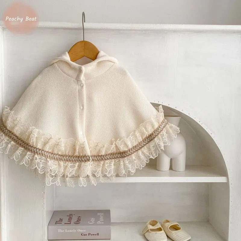 

Newborn Baby Girl Princess Lace Button Cloak Infant Toddler With Hooded Cape Solid Color Top Spring Autumn Baby Clothes 1M-5Y