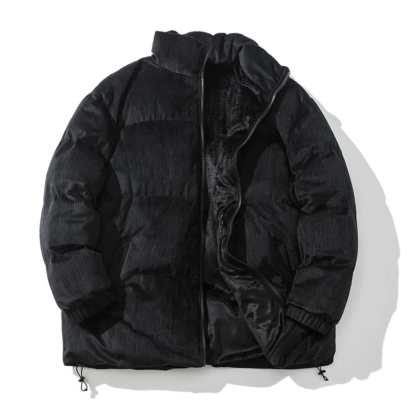 New Male Winter Fashion Youth Fashion Standing Neck Down Cotton Jacket For Men'S Sports And Leisure Plush Warm Corduroy Coat
