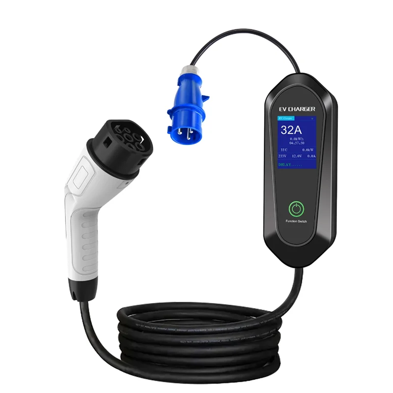 N88R 7KW 32A Wifi APP 및 Bluetooth 제어 기능이 있는 1상 휴대용 EV 충전기, 고속 전기 자동차 충전 케이블