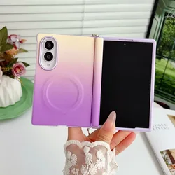 Magnetic PU Leather Shockproof Hinge Protective Case with Gradient Color Finish - Galaxy Z Fold 8 (Gradient Purple)