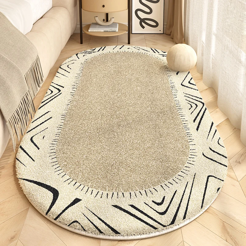 Retro Style Bedroom Decoration Plush Carpet Oval Bedside Rug Fluffy Soft Carpets for Living Room Home Washable Thicken Floor Mat 3