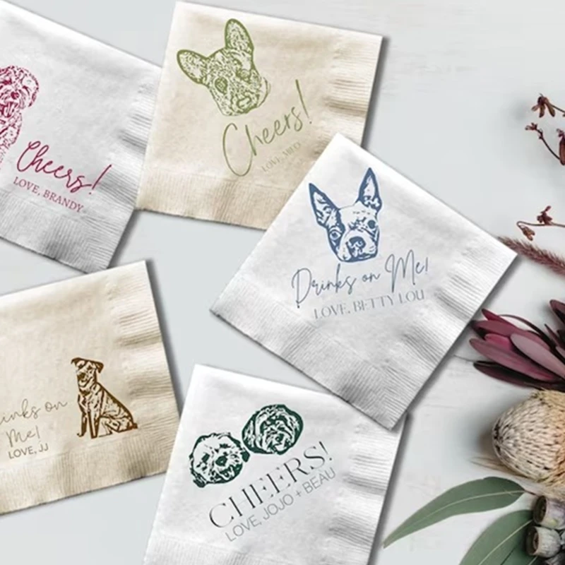 

50PCS Personalized Pet Cocktail Napkins, Custom Wedding Napkins, Dog Cocktail Napkins, Custom Napkins, Cocktail Party Napkins