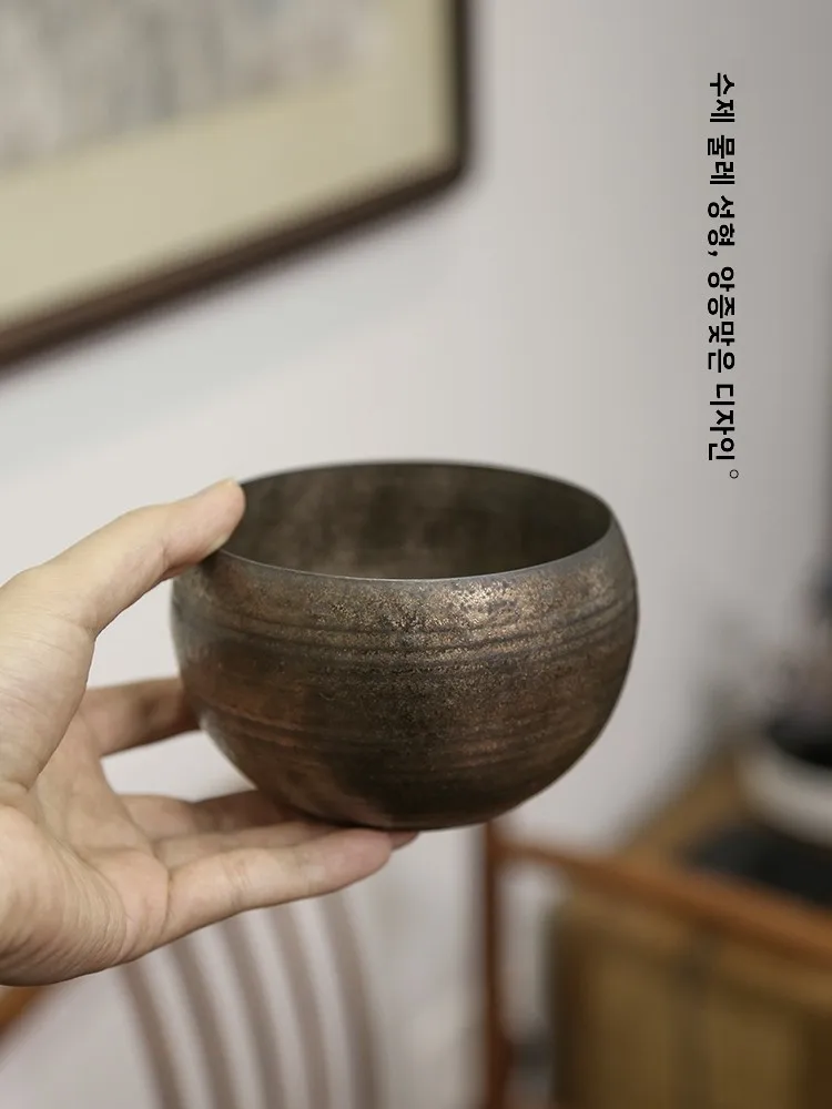 수제 오리지널 미네 철제 유약 차 세트 일본 스타일 금속 유약 말차 그릇 공부차..