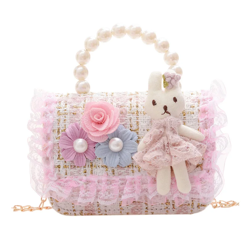 Asge Kids Girls' fashion Mini Handbags girl handbag flower bunny tweed  Princess Purses free girls sunglasses 