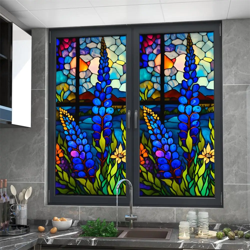Window Film Window Privacy Film Window Sticker Retro Floral Stained Glass Window Cling Film Removable UV Blocking Nonadhesive Privacy for Home