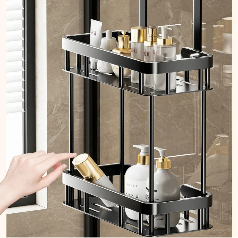 No-Drill Shower Caddy, Bathroom Glass Door Hanging Rack For Towels & Toiletries, Space-Saving Shower Storage Basket