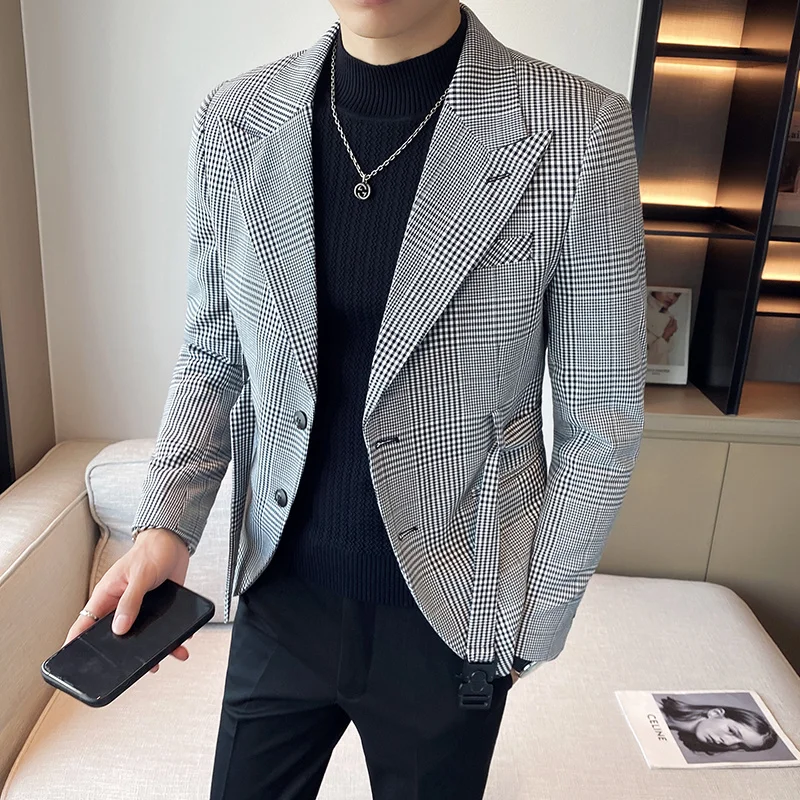 

Korean Style Brand Blazers Men Jackets Men's Suit Coat Business Casual Fashion Wear Slim Fit Tuxedo