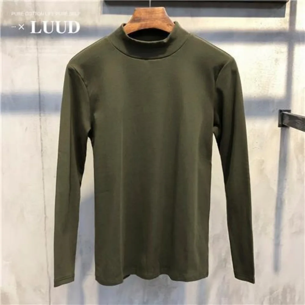 Moda abbigliamento coreano Y2k Streetwear Casual elegante Slim dolcevita da uomo autunno inverno Casual Tee top t-shirt Oversize uomo 2