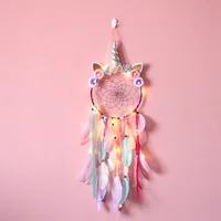 Pink LED Light Unicorn Dream Catcher Ornament For Girls Boho Room Decor Bedroom Unicorn Macrame Dreamcatcher Hanging Pendant 2