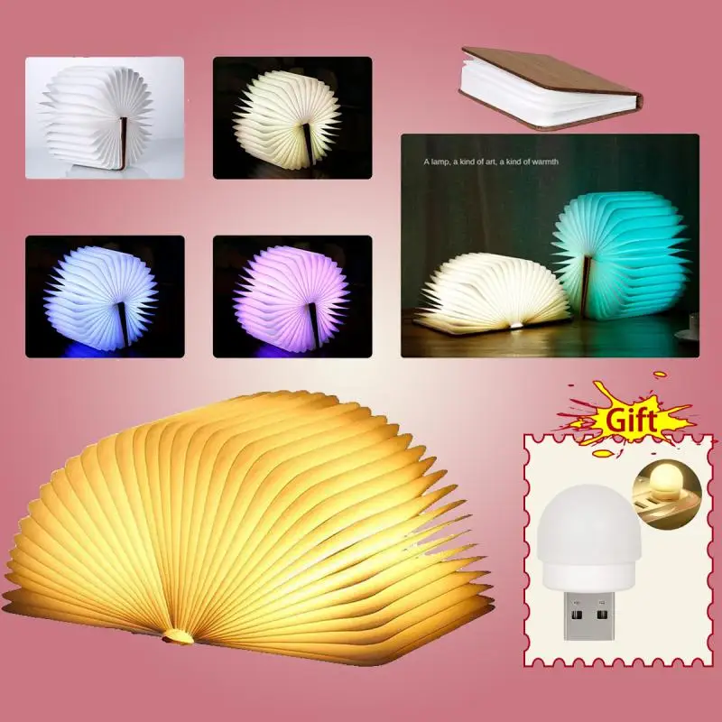 

3D Creative Led Book Night Light Portable Wooden 5V Usb Rechargeable Magnetic Foldable Desk Table Lamp Home Decoration 5 Colors
