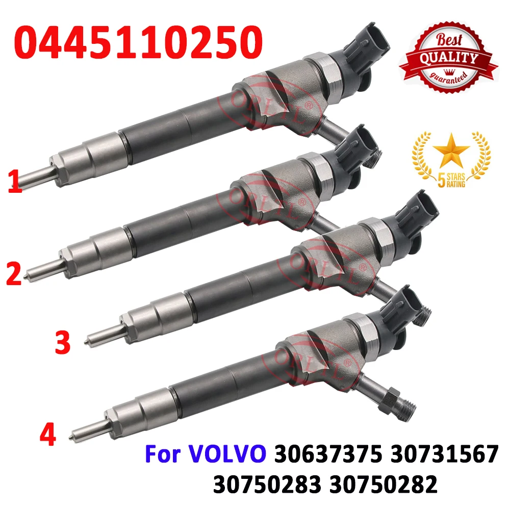 

4PCS ORLTL 0445110250 CR Fuel Injector 0 445 110 250 Diesel Sprayer Nozzle 0445 110 250 For FORD Ranger MAZDA BT-50 WLAA13H50