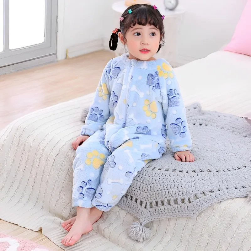 Children's Pajamas For Boys Girls Baby Rompers Baby Kid Flannel Sleeping Clothing Spring Autumn Thickened Onesie Crawling Suits