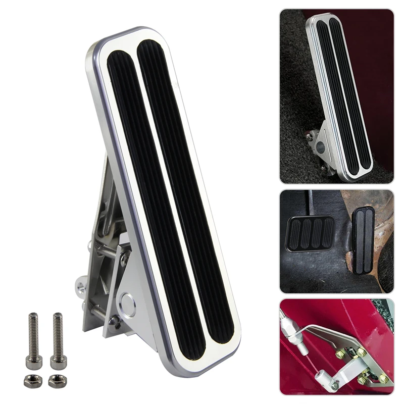 BILLET POLISHED ALUMINUM FLOOR MOUNT GAS THROTTLE PEDAL FIT FOR CHEVY FORD MOPAR UNIVERSAL BLACK/SILVER gas throttle pedal