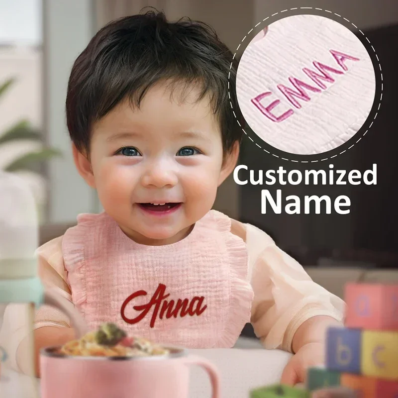 맞춤 이름 자수 면직물  턱받이 용 유니섹스 베베 턱받이 (남아, 여아 모두 사용 가능) 이상적인 출산 선물