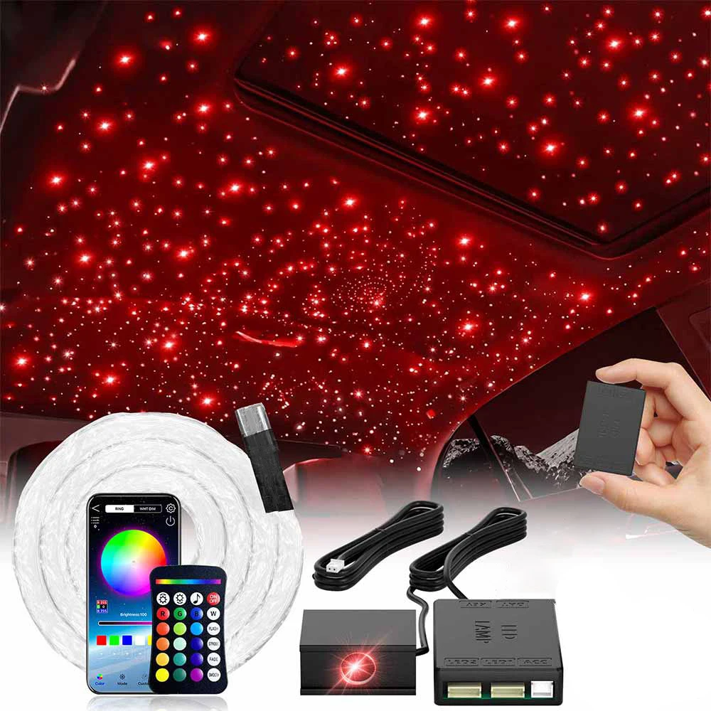 RGBW 1+1 Split-Maschine Auto-Dach-Sternenlicht Atmosphäre APP-Steuerung DIY Glasfaser-Sternenhimmel-Beleuchtung für Autos