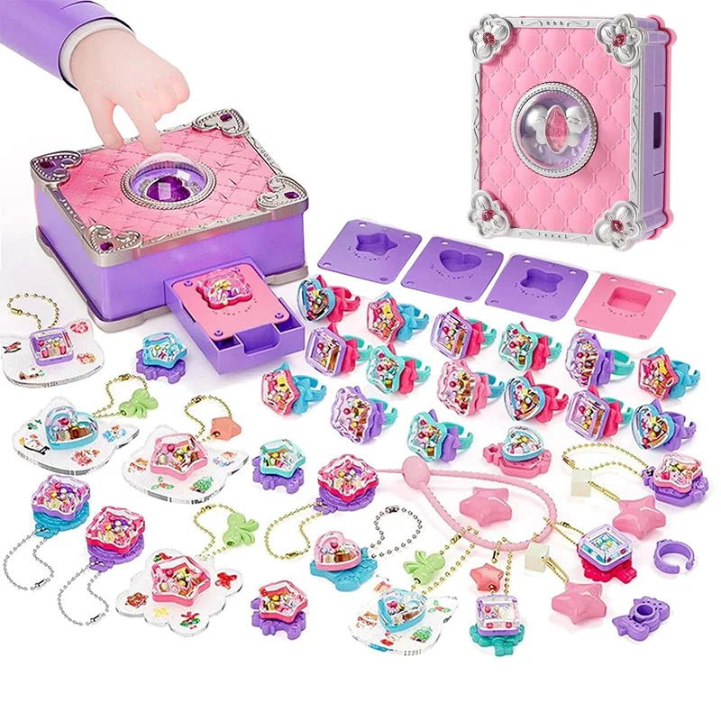 140/75PCS Girl Stickers Machine Magic Book Versatile Toys Complete Set Handmade Creative DIY Jewelry Ring Kid Christmas Gift