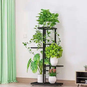 Plant Stand Indoor Outdoor Metal 4 Tier 5 Potted Multiple Flower Pot Holder ShelfPlanter Display Shelving Unit for Patio Garden 4