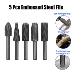5Pcs Embossed Steel File Electric Grinding Head Soft Metal Grinding Burr Reaming Rotary File Special-shaped File